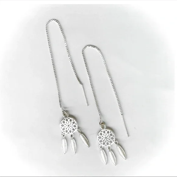 🆕 Gorgeous Dainty .925 Sterling Sikver Dream Catcher w/Fringe Drop Earrings NWT - Picture 10 of 14